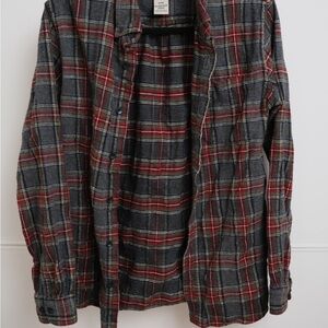 L.L. Bean Red and Gray Plaid Flannel Shirt